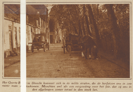 873753 Gezicht op het Geertebolwerk te Utrecht, in herfstsfeer, met rechts een paard en wagen.